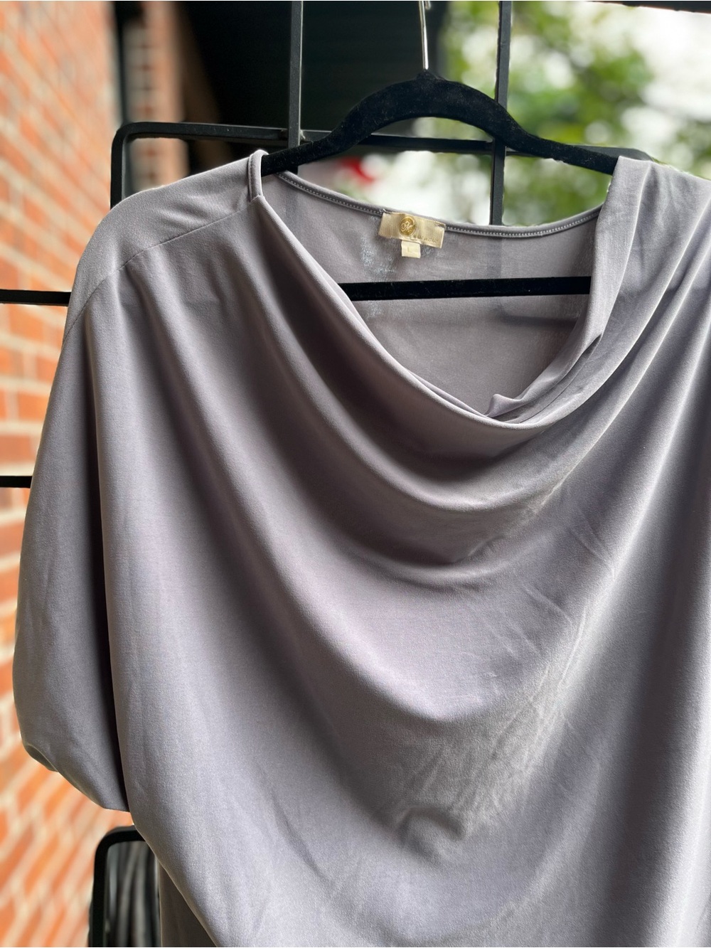 Draped Cowl-Neck Blouse in Light Gray